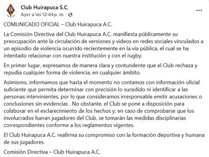 Comunicado del Club Huirapuca