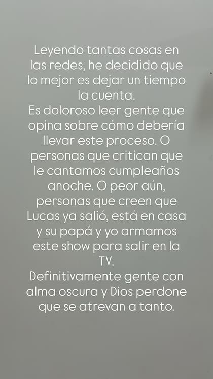 El mensaje que publicó la madre de Lucas