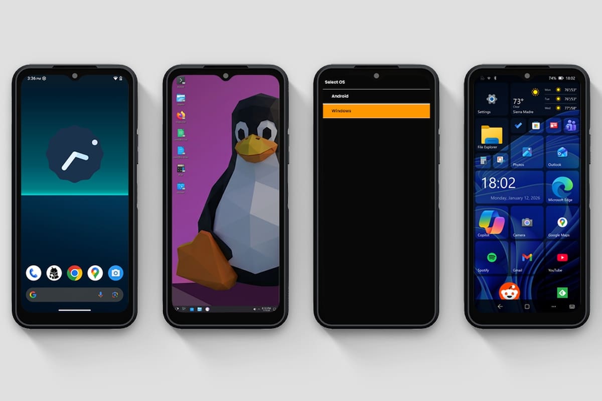 El NexPhone lleva tres sistemas operativos en su interior: Android, Linux y Windows 11, y el usuario puede cargar cualquiera a voluntad