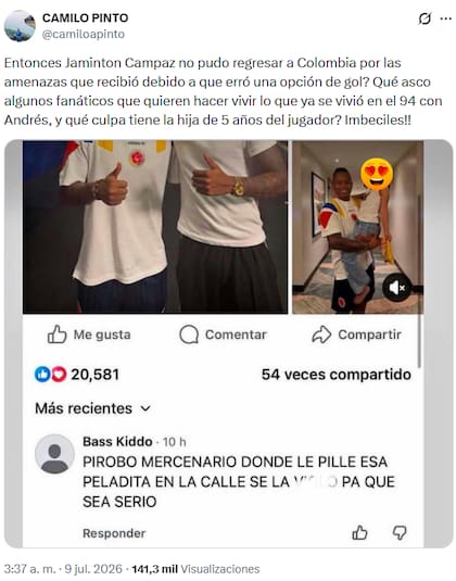 El posteo del comunicador Camilo Pinto