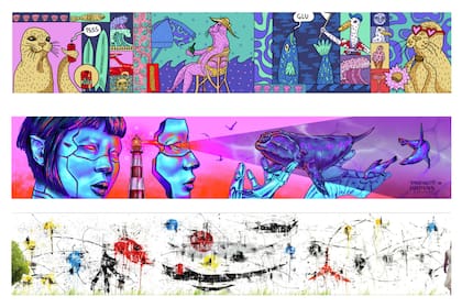 Obras de Mora Petraglia (La Plata, "Mardelpop"), Noe Alba/Proyecto Arpías (Mar del Plata, "La luz") y Daniel Casamayor (Mar del Plata, "Moldear ciudad")
